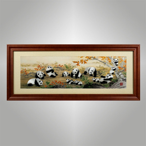 伊飛湘繡純手工刺繡家居掛畫熊貓 動物 卷軸 客廳裝飾畫 c10490