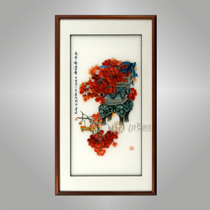 伊飛湘繡純手工刺繡家居掛畫客廳玄關書房豎版裝飾畫 荔枝圖壁畫 編號：ke0081