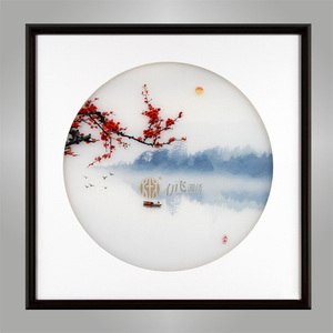 伊飛湘繡家居掛畫純手工刺繡梅花山水 客廳裝飾畫 編號：d201900036