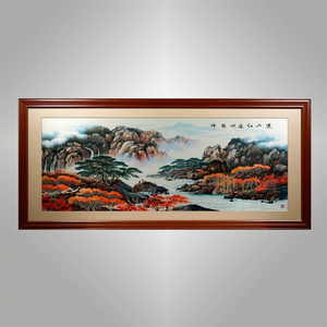 伊飛湘繡家居掛畫純手工刺繡單面繡漫山紅遍 山水風景畫 客廳裝飾畫 書房辦公室大廳裝修壁畫b20659