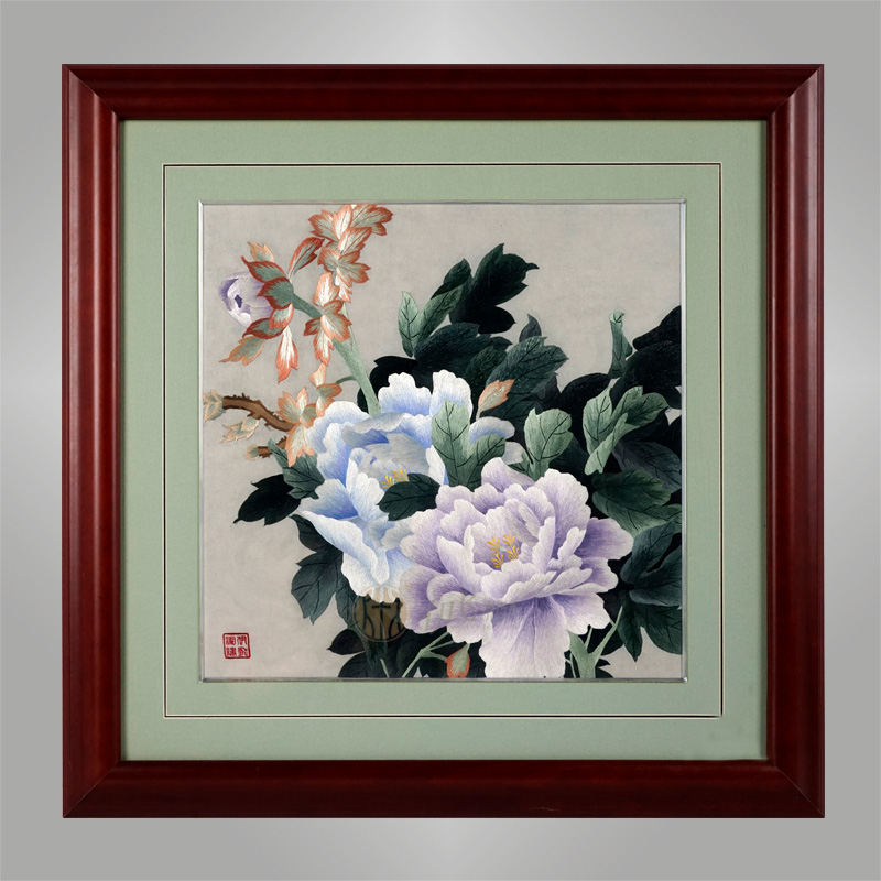 伊飞湘绣纯手工刺绣家居挂画牡丹客厅卧室装饰画 编号d1-1895